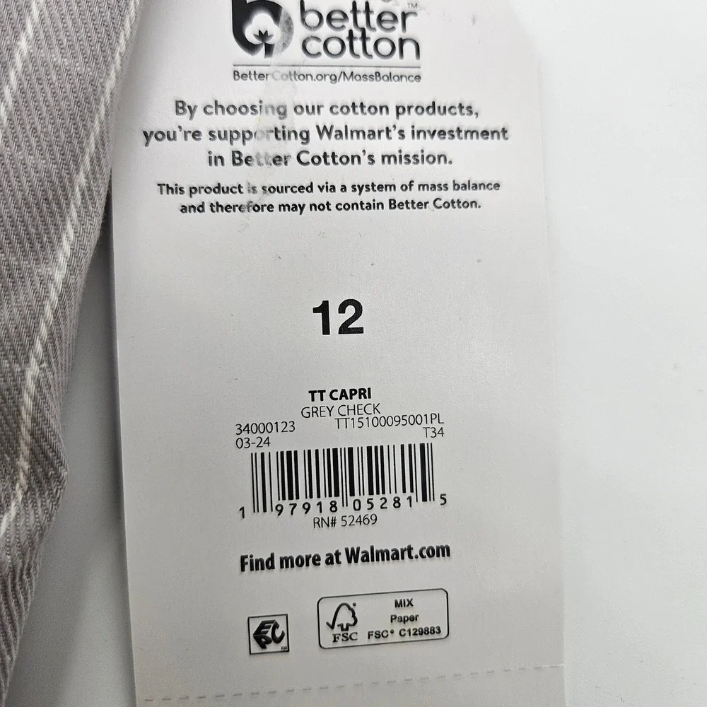 Time‎ and Tru Women's Grey Check Capri Pants Size 12 - Picture 2 of 7